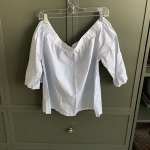 Madewell off the shoulder poplin striped top M